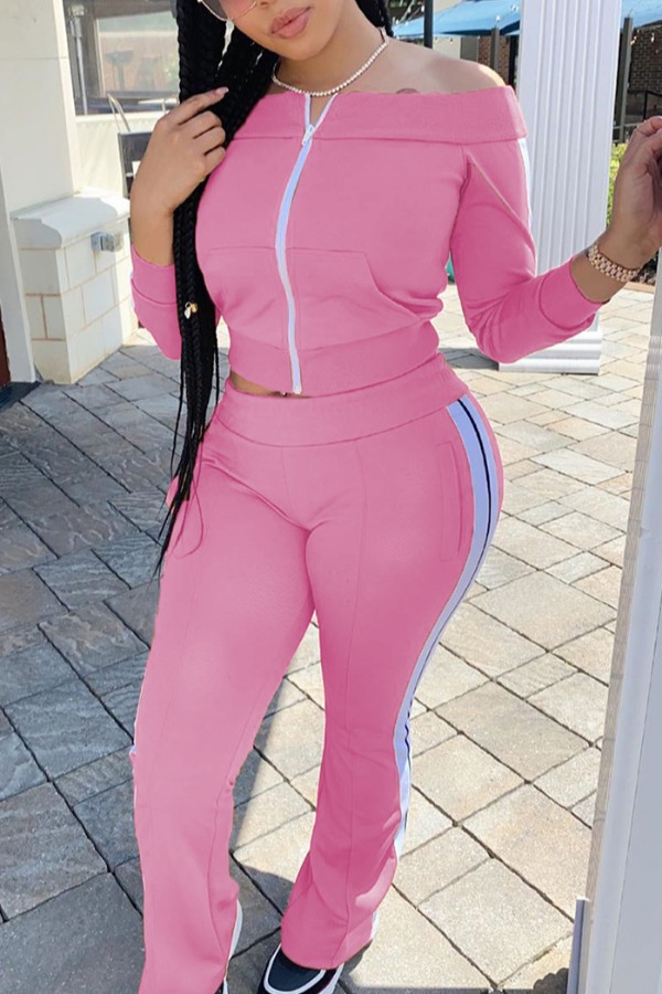 

lovely Sportswear Patchwork Pink Two-piece Pants Set