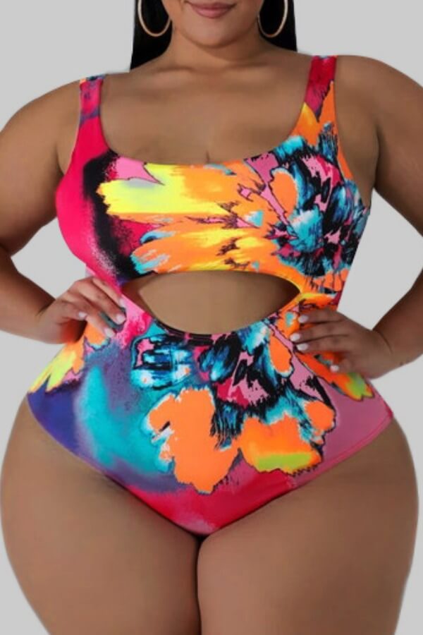 37 Off Plus Size Twist Floral Cutout One Piece Swimsuit Rosegal