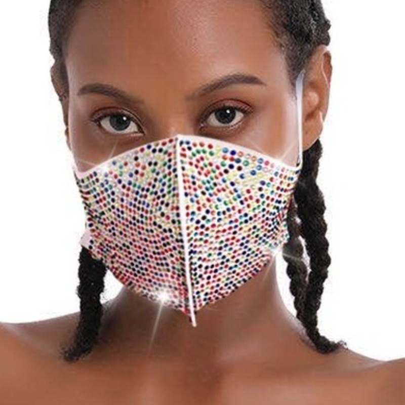 

Lovely Rhinestone Decorative Multicolor Face Mask, Multi