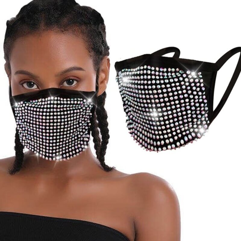 

Lovely Rhinestone Decorative Black Face Mask
