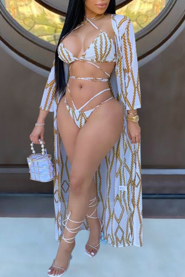 

lovely Print White Three Piece Swimsuit