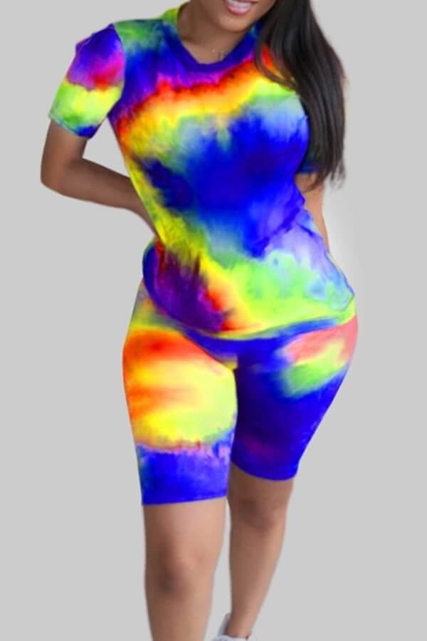 

Lovely Plus Size Casual Tie-dye Blue Two-piece Shorts Set