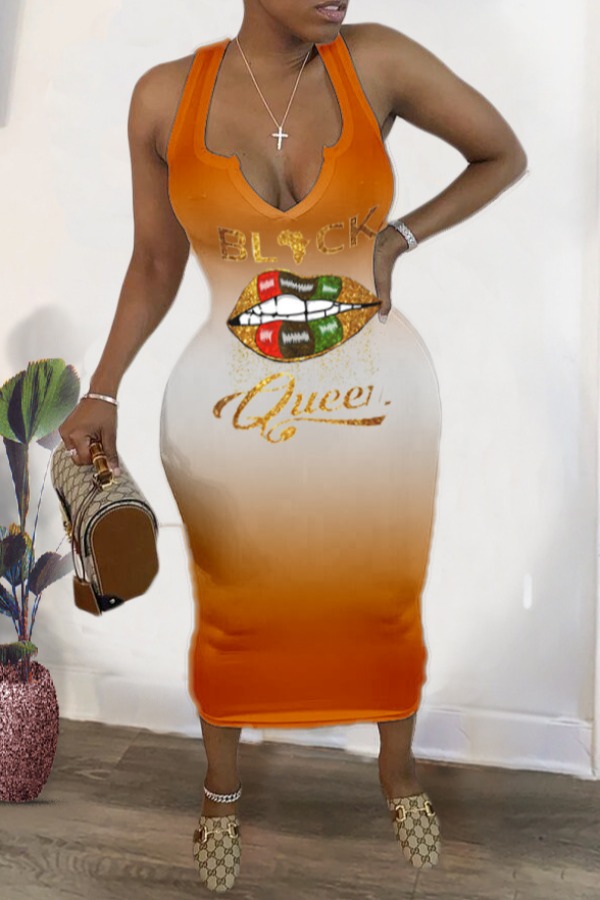 

Lovely Street Lip Print Croci Mid Calf Dress