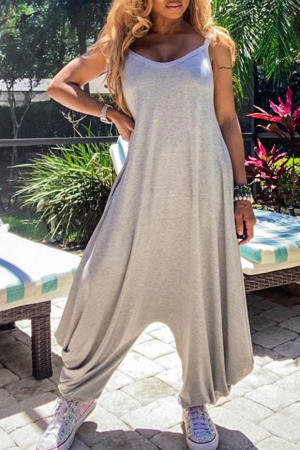 

lovely Leisure Basic Loose Greey One-piece Jumpsuit, Grey