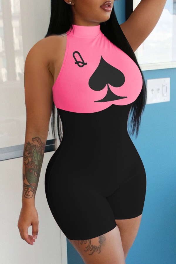 

lovely Casual Print Patchwork Pink One-piece Romper