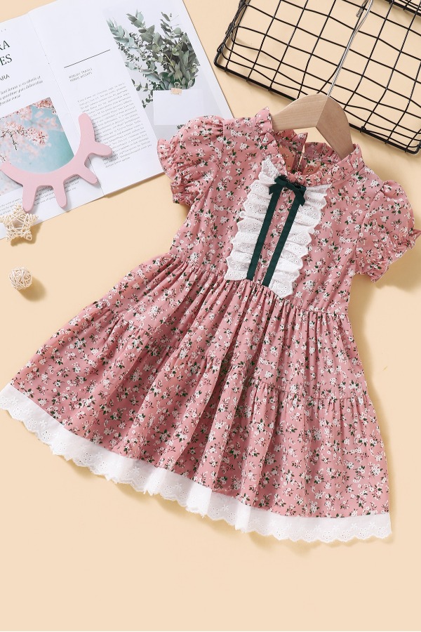 

lovely Sweet Floral Print Pink Girl Mini Dress