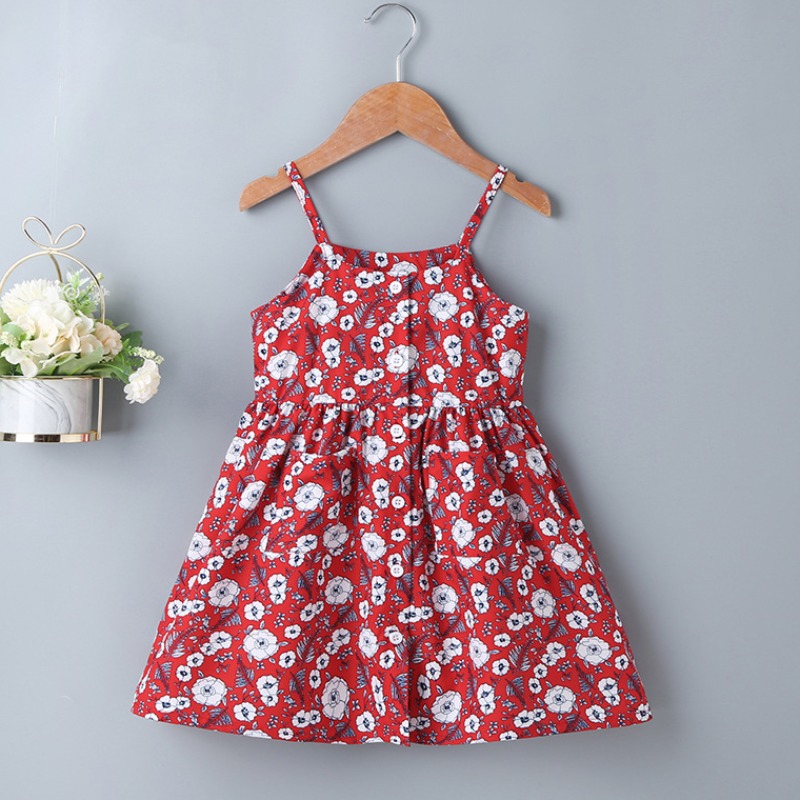 

lovely Sweet Floral Print Red Girl Knee Length Dress