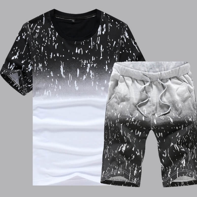 

Lovely Men Casual O Neck Print Black Two-piece Shorts Set