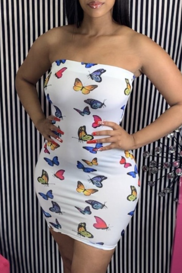 

lovely Stylish Butterfly Print White Mini Dress