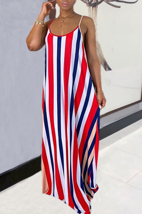 

lovely Bohemian Pinstripe Red Maxi Dress