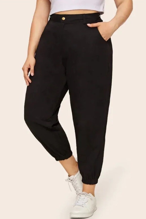 

lovely Casual Basic Black Plus Size Pants