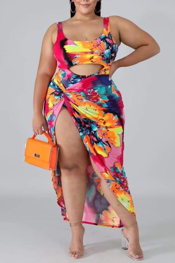 

Lovely Tie-dye Multicolor Plus Size One-piece Swimsuit(Two-piece, Multi