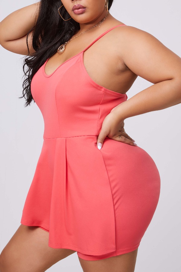 

lovely Stylish False Two Piece Design Red Plus Size One-piece Romper