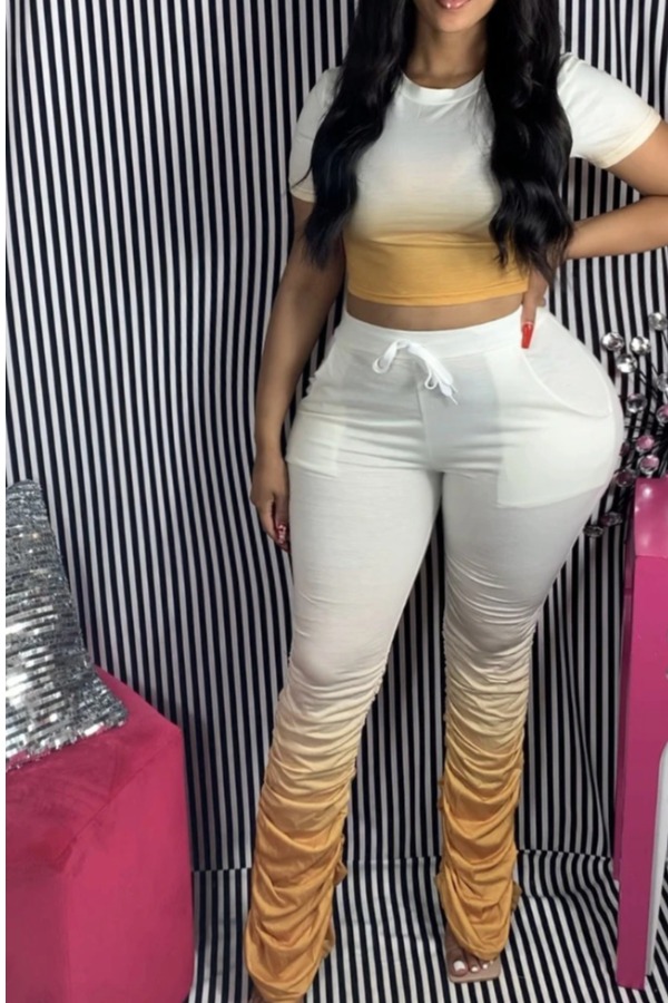 

Lovely Casual Gradual Change Yellow Plus Size Two-piece Pants Set