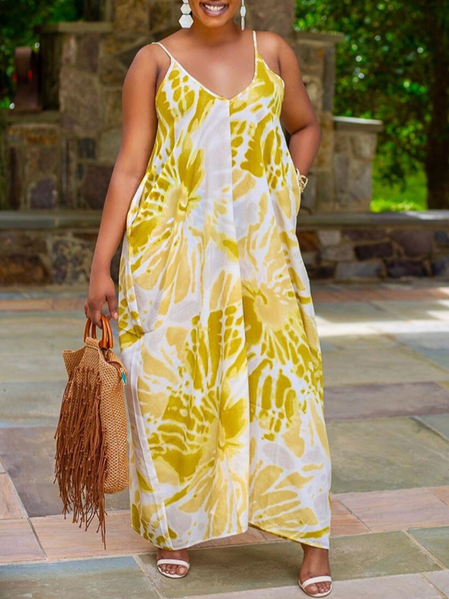 

lovely Bohemian Print Yellow Ankle Length Dress