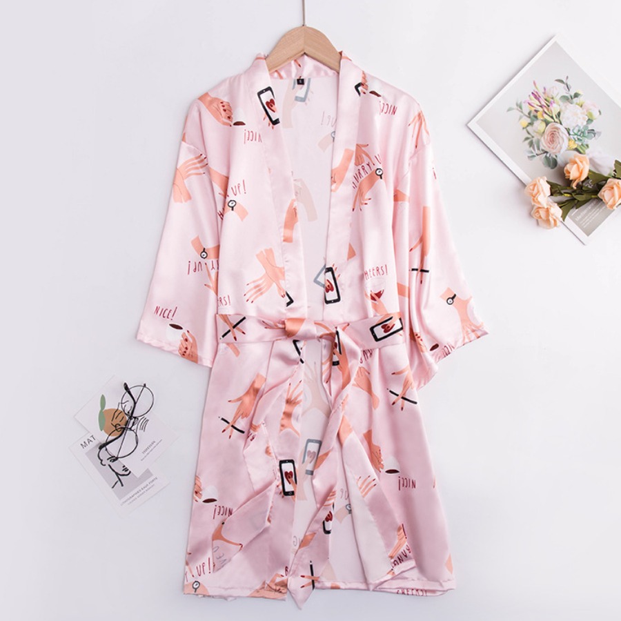 

lovely Leisure Turndown Collar Print Pink Sleepwear