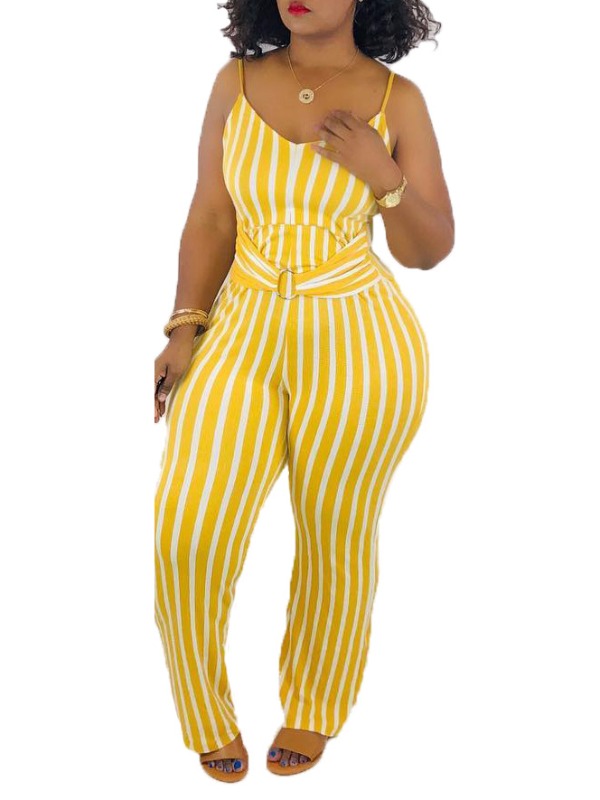 

lovely Stylish Striped Yellow One-piece Jumpsuit