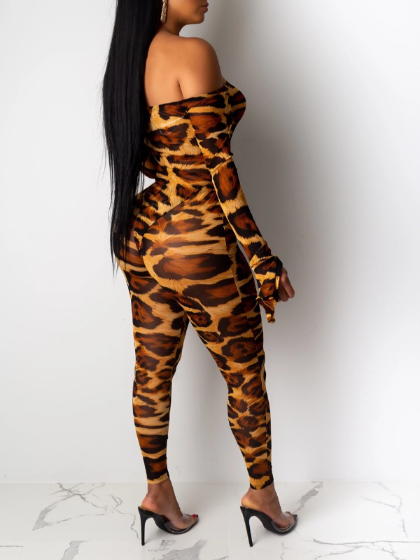 

lovely Stylish Dew Shoulder Leopard Print One-piece Jumpsuit