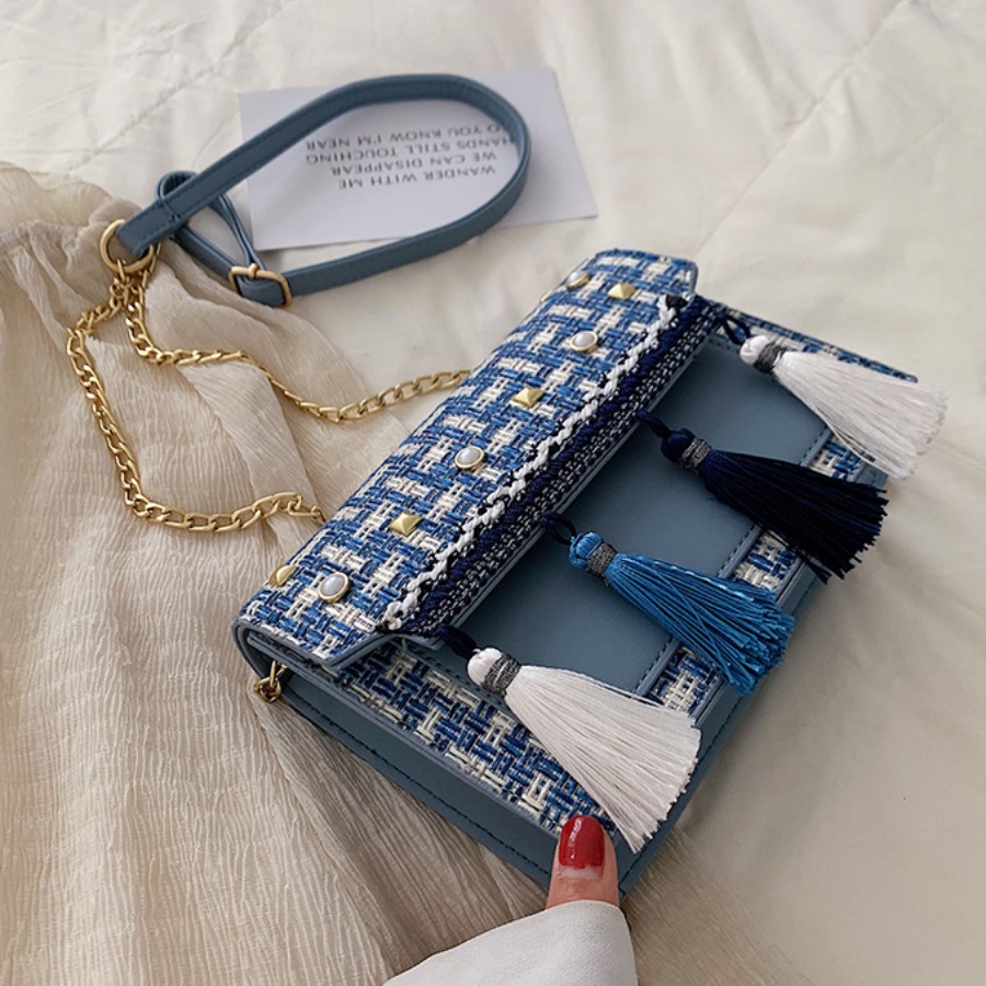 

lovely Ethnic Tassel Design Blue Crossbody Bag