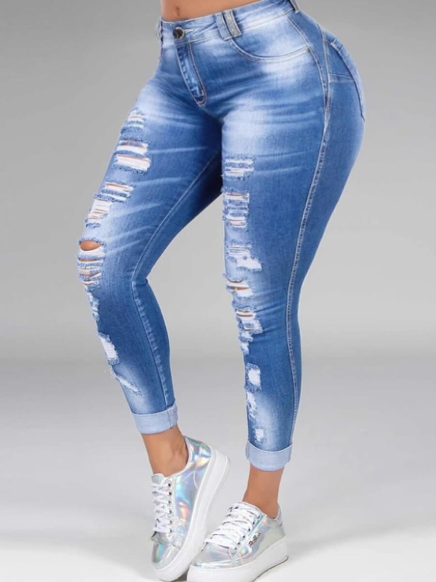 

LW Plus Size Broken Holes Baby Blue Jeans