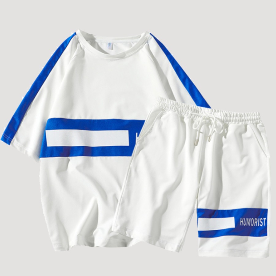 

lovely Sportswear O Neck Patchwork White Two-piece Shorts Set