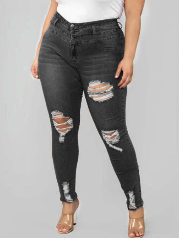 

Lovely Casual Hollow-out Black Plus Size Jeans