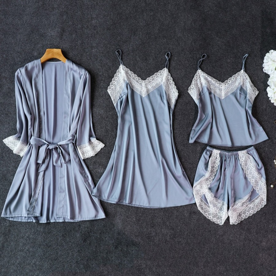 

lovely Sexy Lace Patchwork Baby Blue Sleepwear