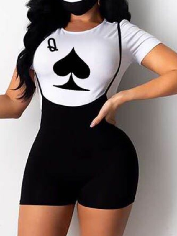 

lovely Casual O Neck Print White Two Piece Shorts Set