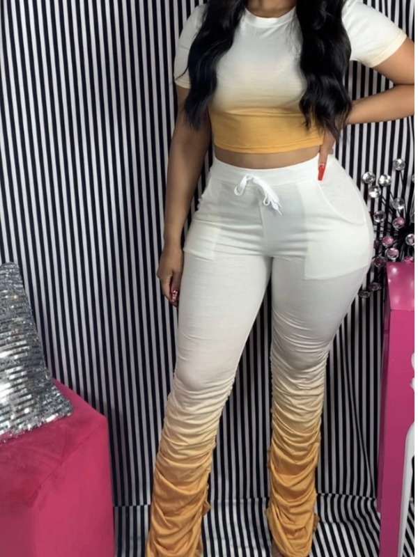 

Lovely Casual Gradient Yellow Two Piece Pants Set