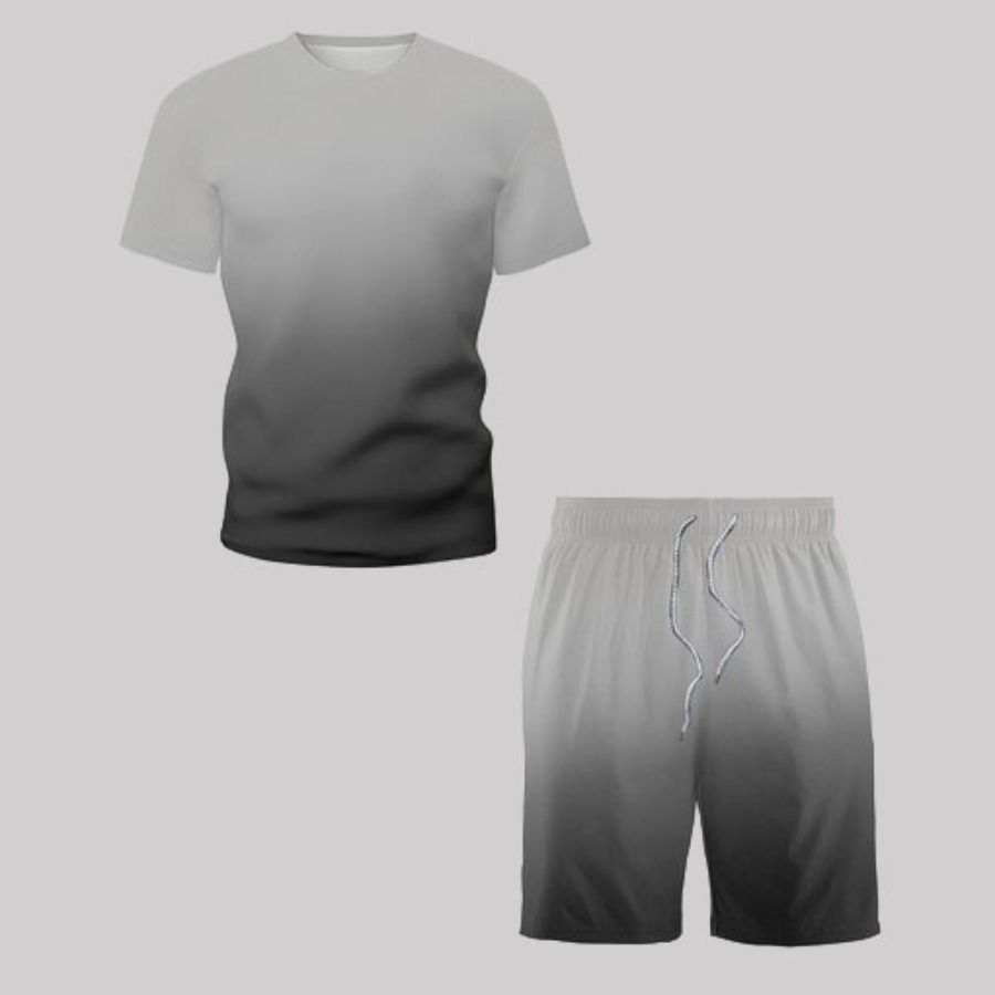 

Men lovely Leisure O Neck Gradient Grey Two-piece Shorts Set