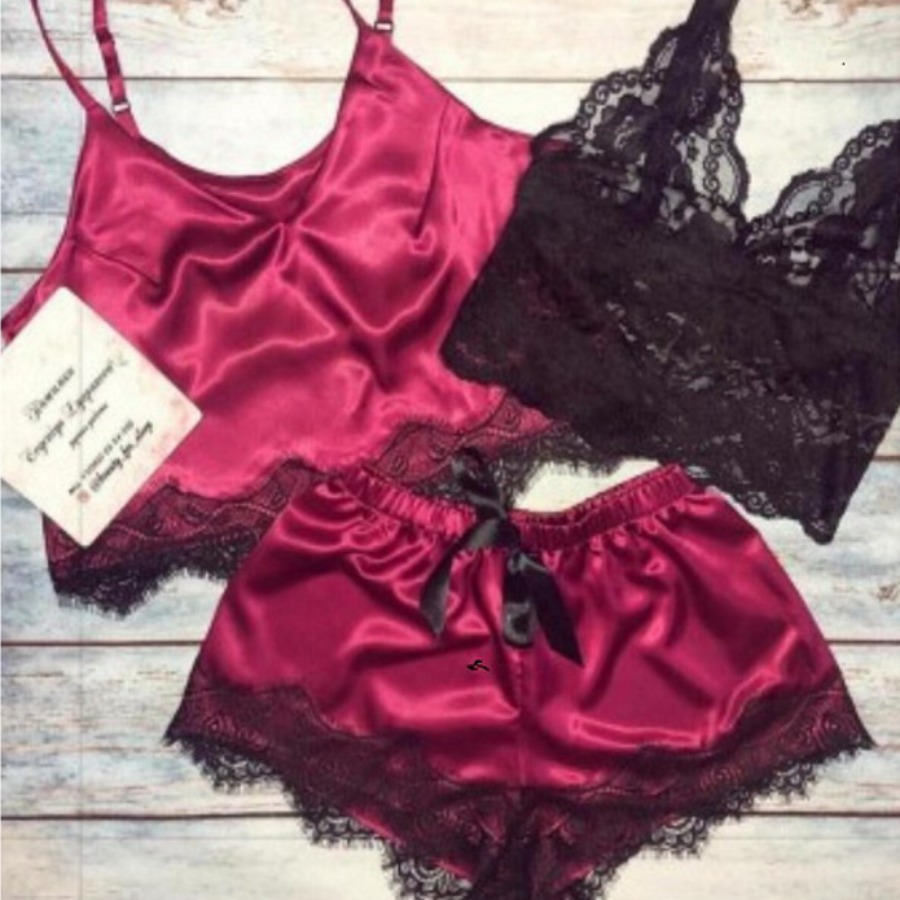 

lovely Cosy Lace Hem Wine Red Sleepwear