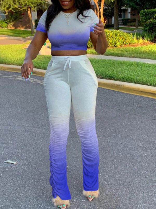

Lovely Trendy Gradient Fold Design Purple Plus Size Two-piece Pants Set