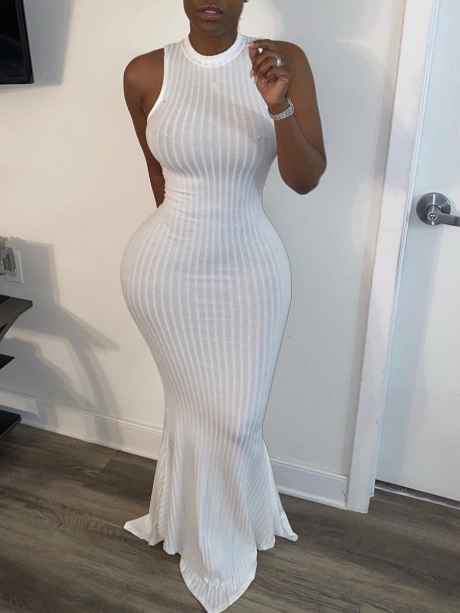 

LW Round Neck Bodycon Mermaid Dress, White