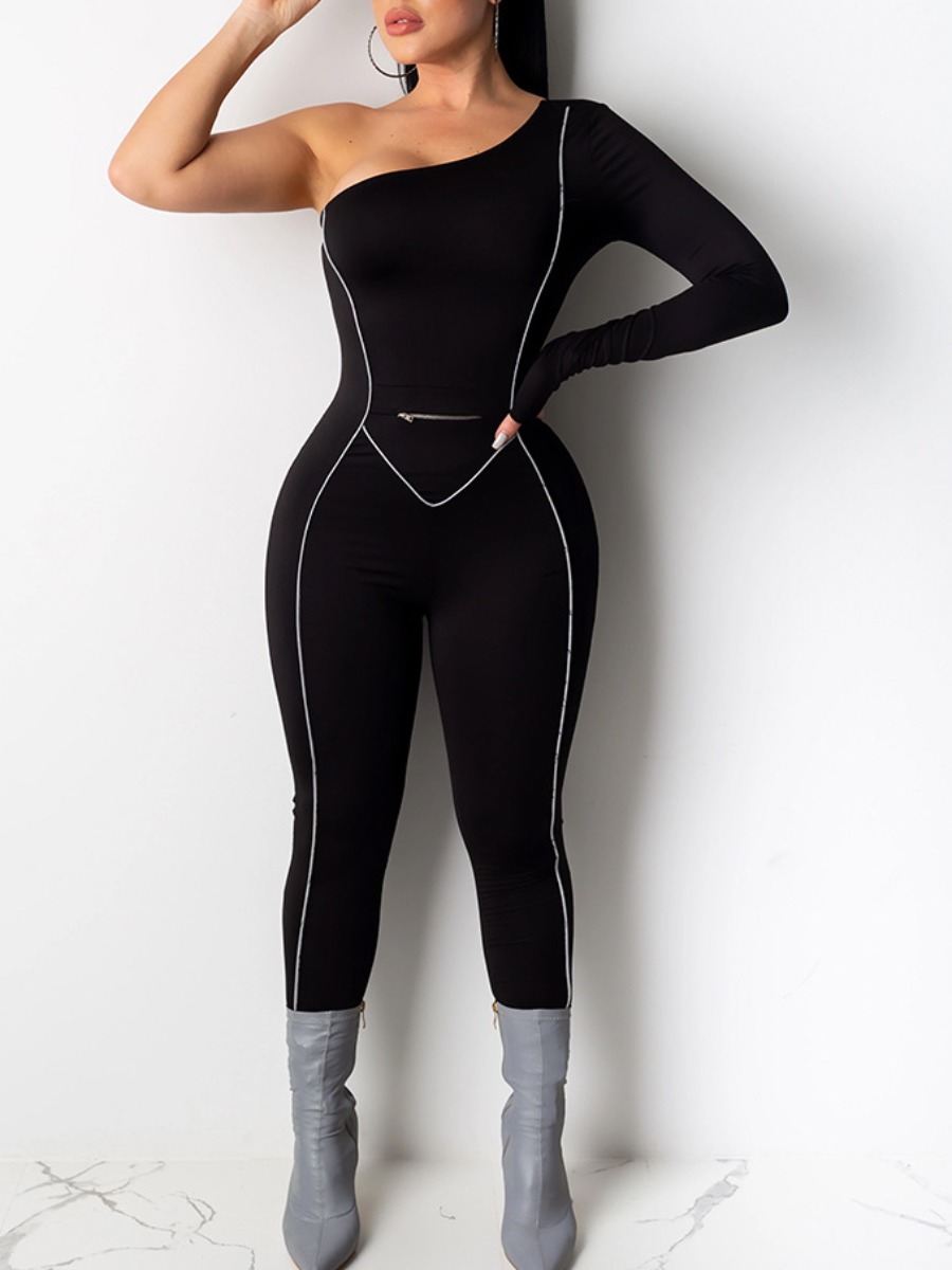 

lovely Sexy One Shoulder Skinny Black One-piece Jumpsuit