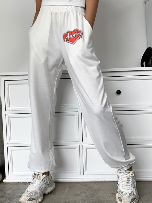 

lovely Sportswear Letter Print White Pants