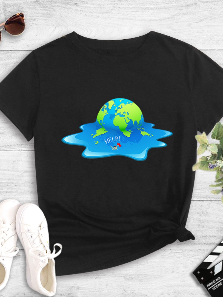 

lovely Casual O Neck Print Black T-shirt