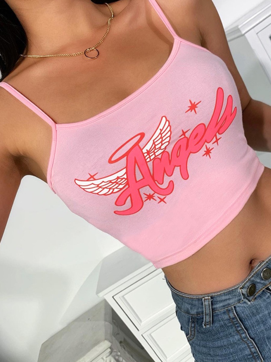 lovely Sexy Letter Print Pink Camisole