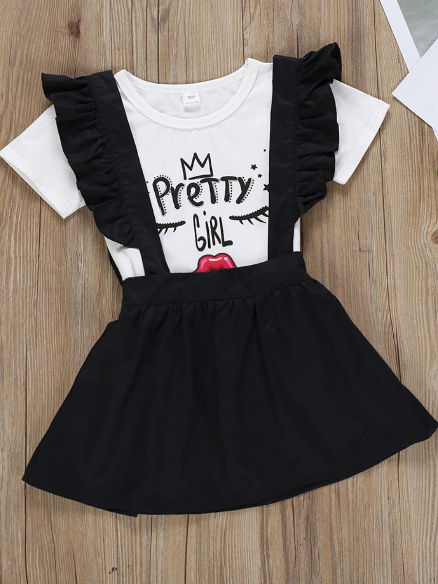 

Lovely Casual O Neck Print White Girl Two-piece Skirt Set