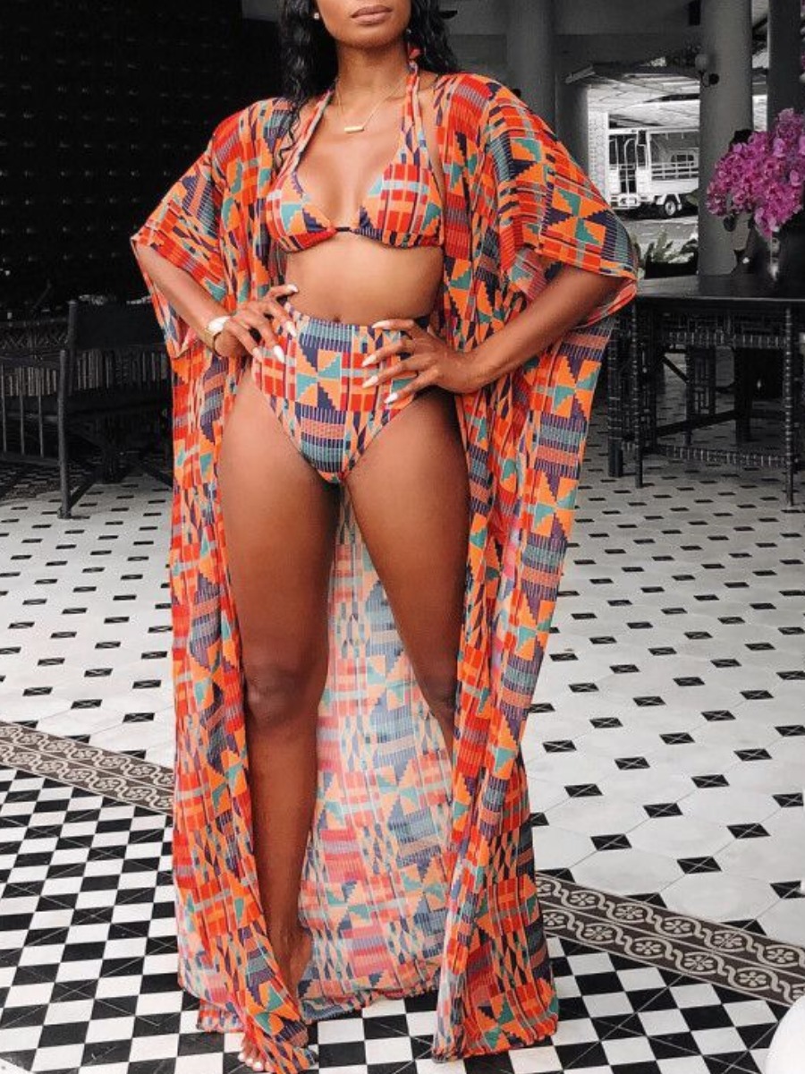 

lovely Print Red Three Piece Swimsuit