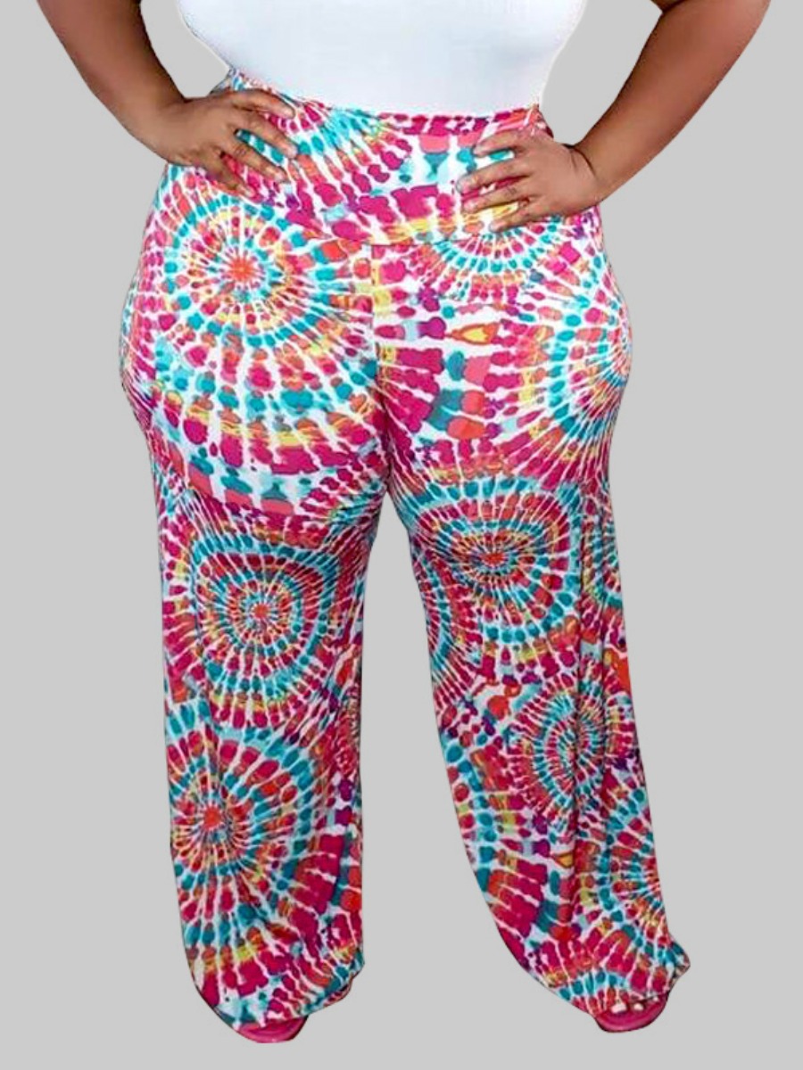 

lovely Casual Tie-dye Pink Plus Size Pants