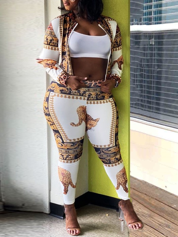 

lovely Euramerican Versace Print White Two Piece Pants Set