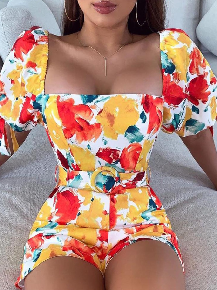 

lovely Trendy Floral Print Yellow One-piece Romper