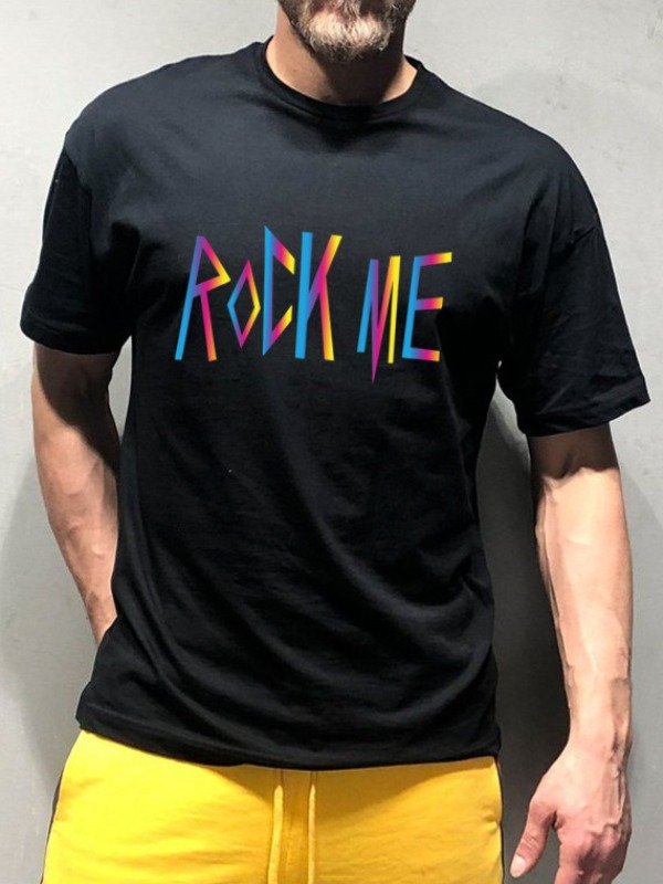 

Men lovely Casual O Neck Letter Print Black T-shirt