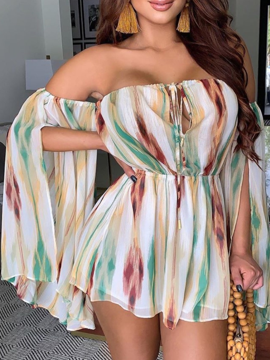 

lovely Stylish Dew Shoulder Tie-dye Multicolor One-piece Romper, Multi