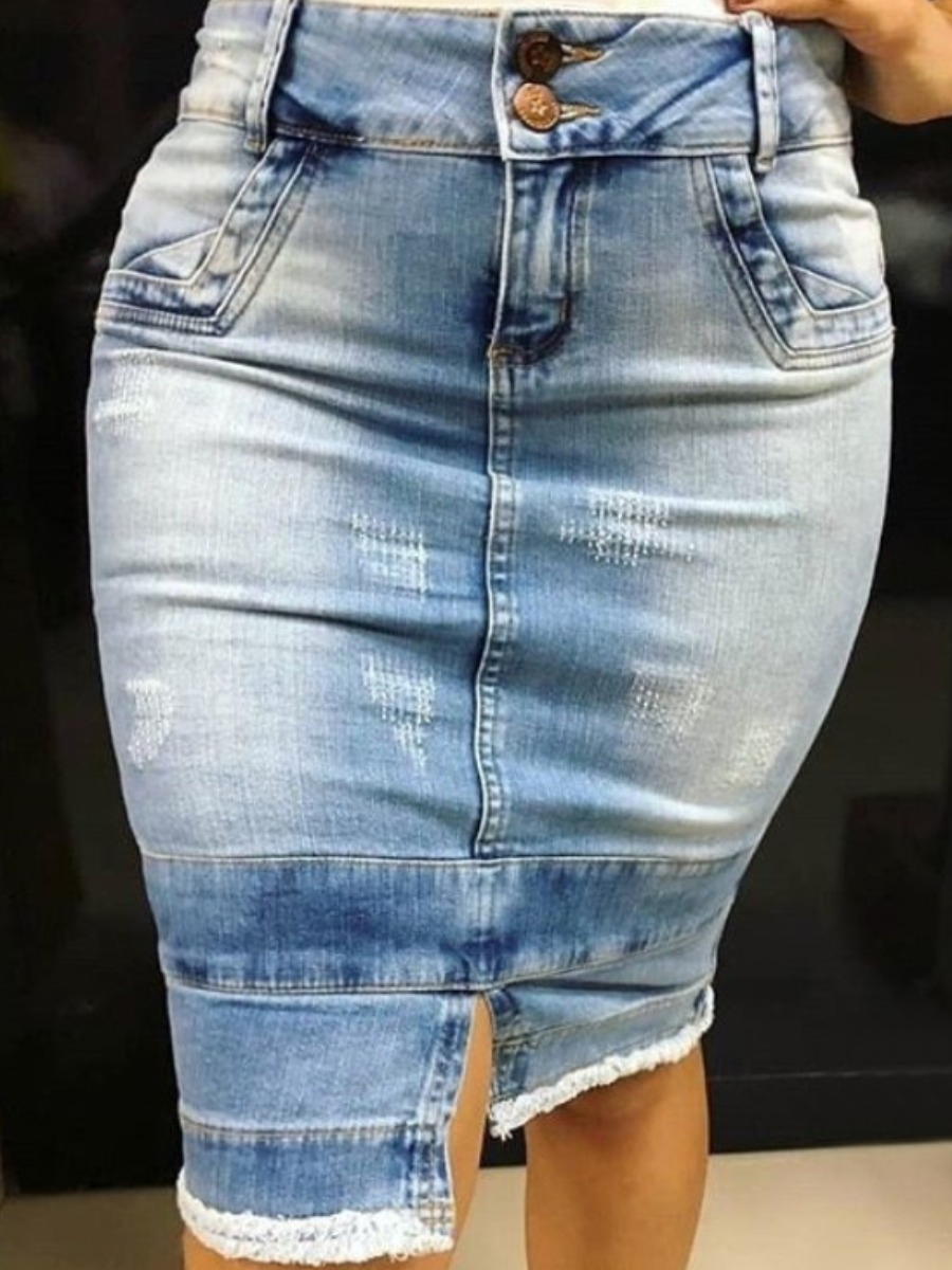 

lovely Stylish Asymmetrical Skinny Baby Blue Denim Skirt