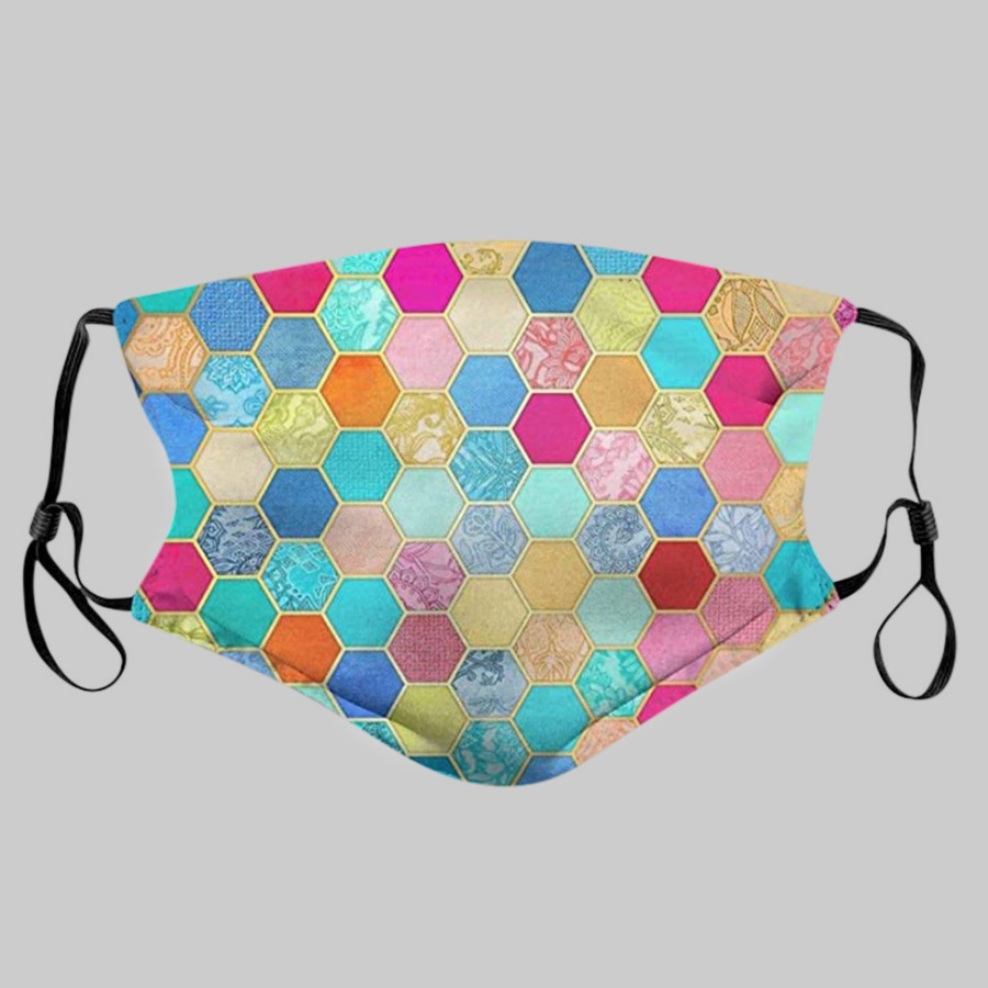 

lovely Grid Print Multicolor Girl Face Mask, Multicolor lattices