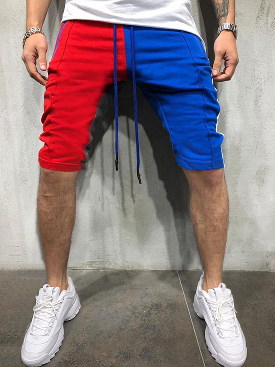 

Lovely Men Casual Drawstring Patchwork Red Shorts