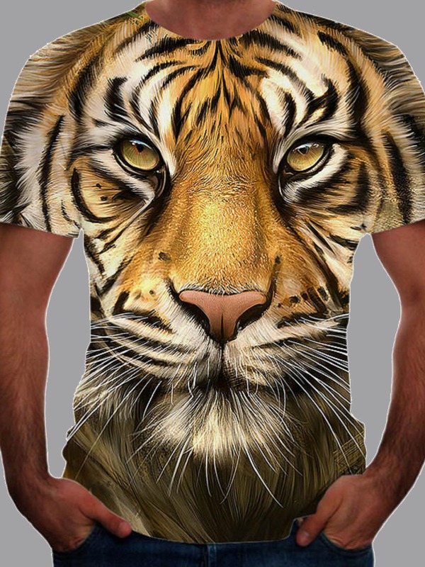 

lovely Street O Neck Tiger Yellow T-shirt