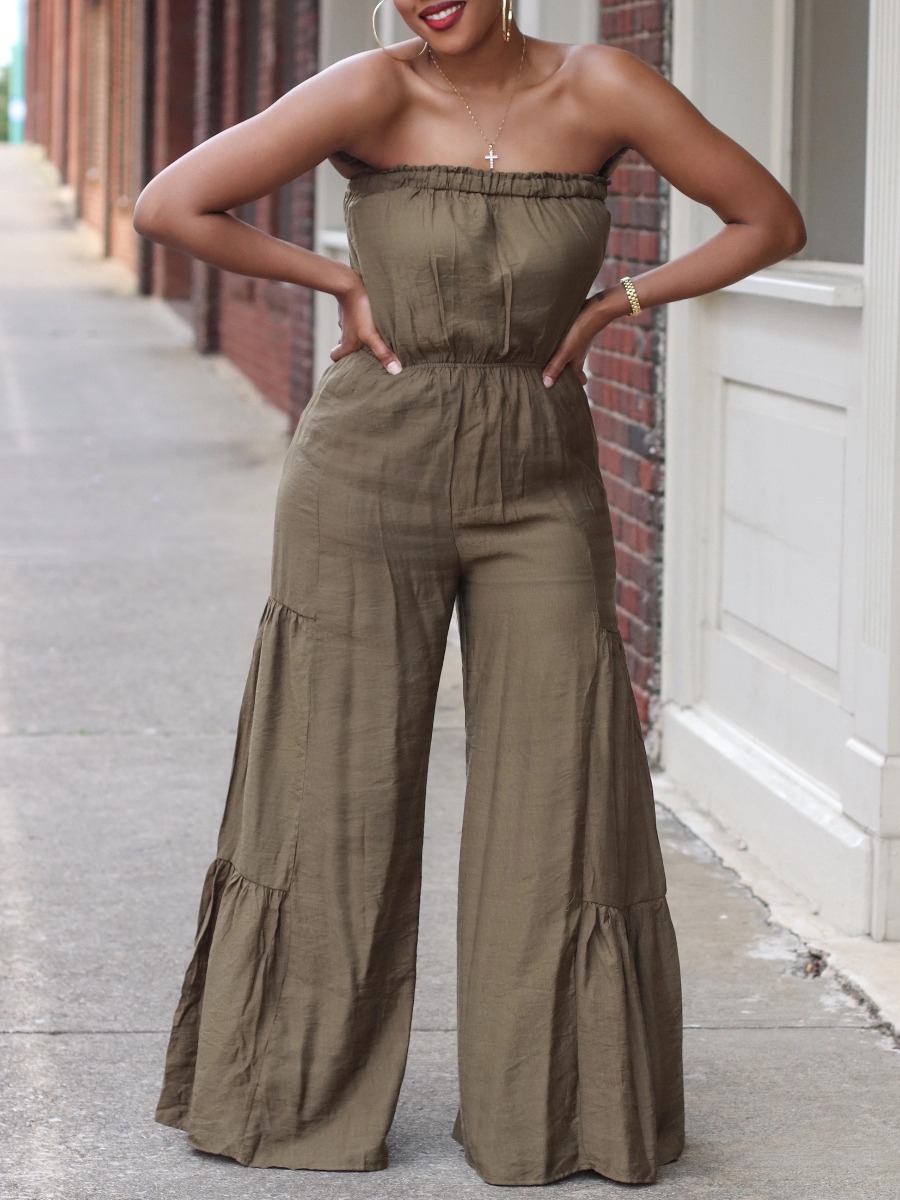 

Lovely Stylish Dew Shoulder Fold Design Green One-piece Jumpsuit