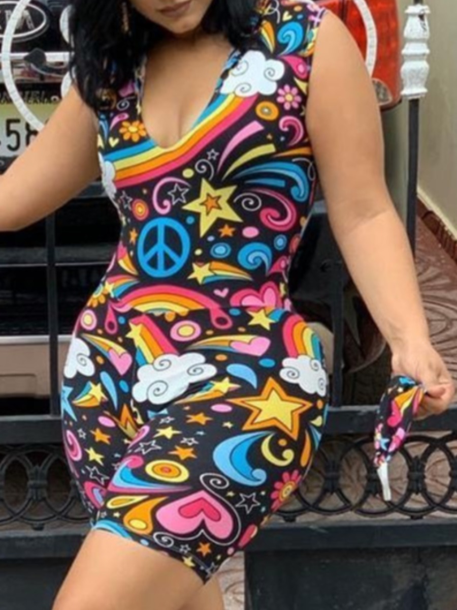 

lovely Trendy Rainbow Print Multicolor One-piece Romper, Multi